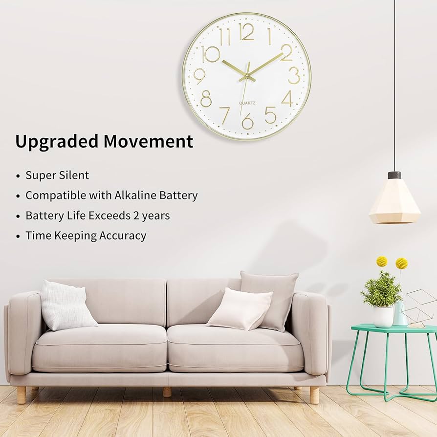 Amazon.com: Foxtop Gold Wall Clock 12 Inch Silent Non